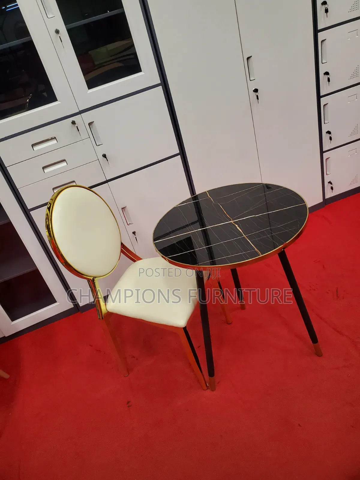 Black Marble Top Table and Medallion Chair Set