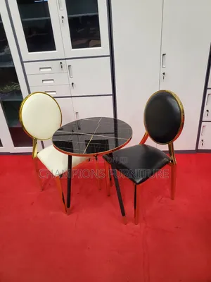 Black Marble Top Table and Medallion Chair Set