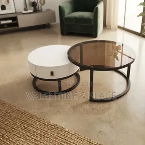 Modern Round Nesting Coffee Table Set Featuring a Sleek White Storage