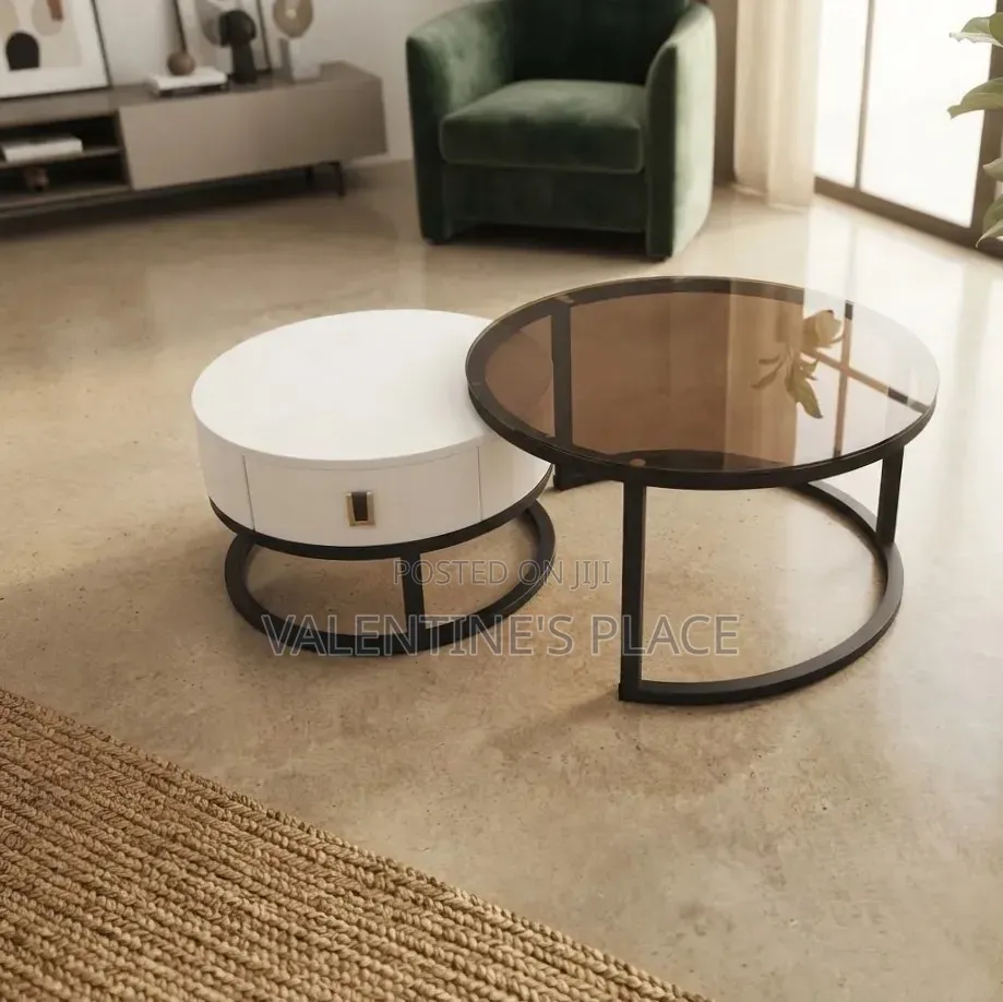 Modern Round Nesting Coffee Table Set Featuring a Sleek White Storage