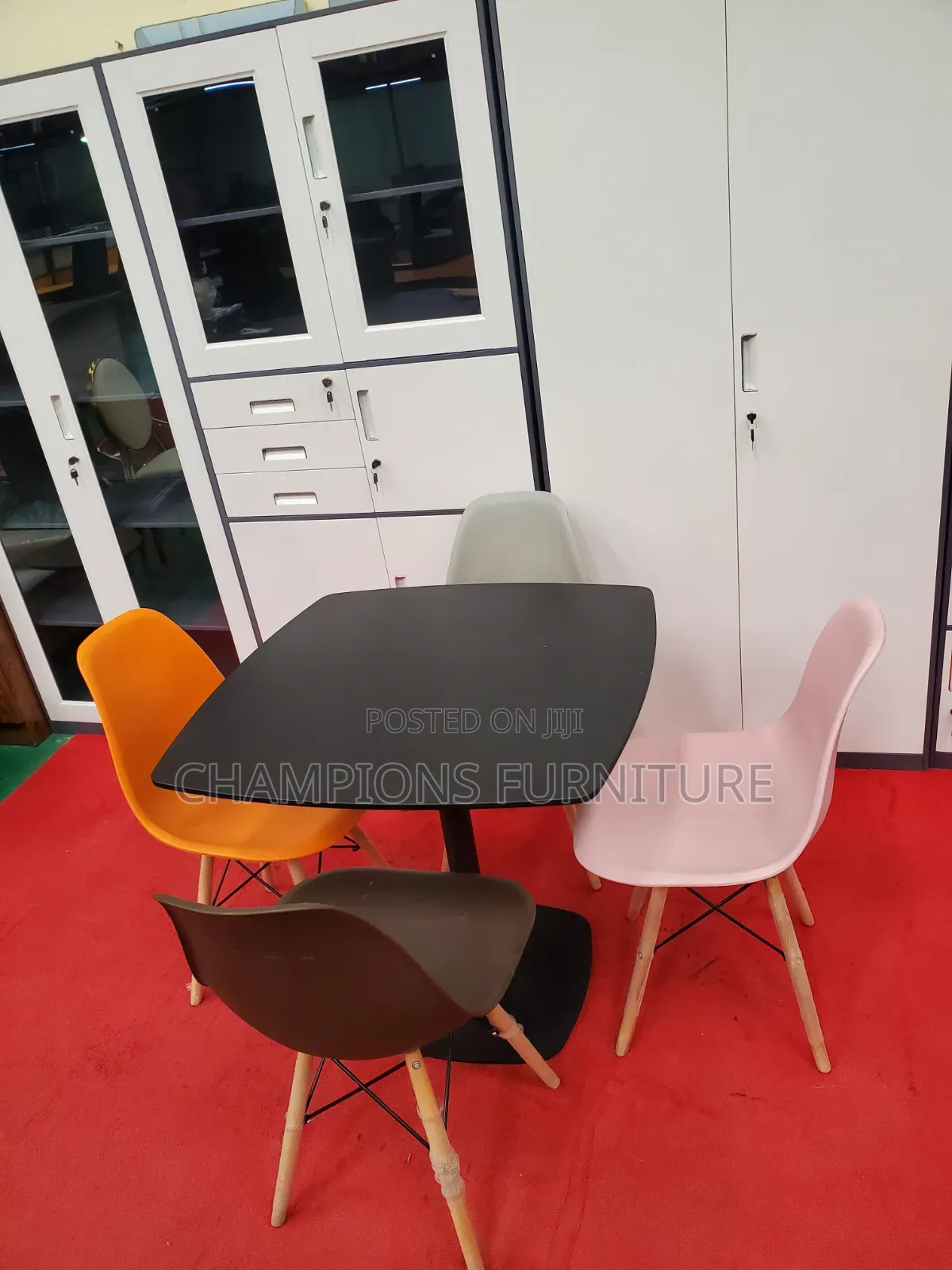 Black Square Tablr and Eames Chairs Set