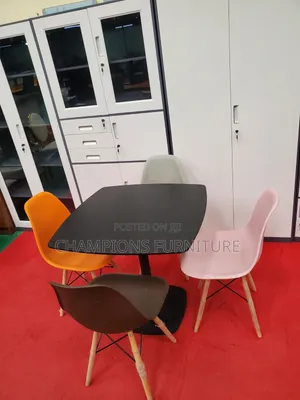 Black Square Tablr and Eames Chairs Set