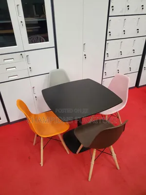 Black Square Tablr and Eames Chairs Set