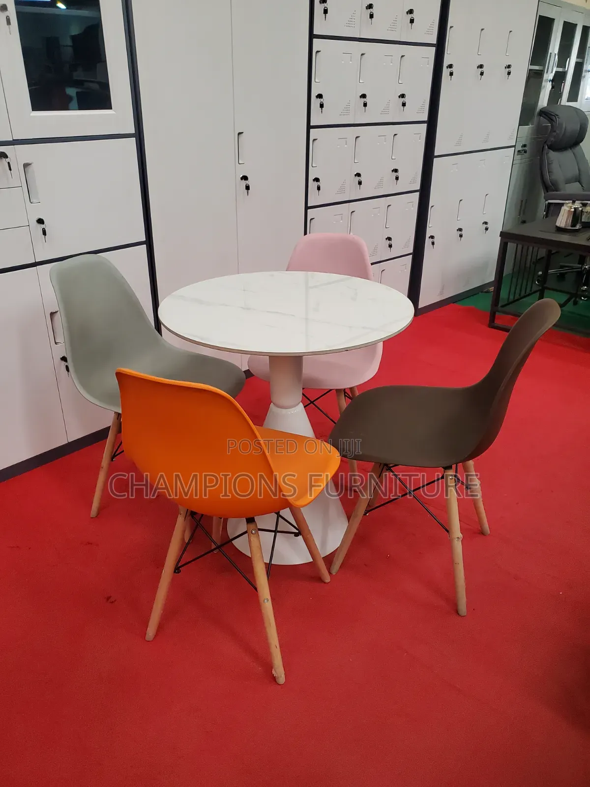White Trumpet Base Table and Eames Chairs Set
