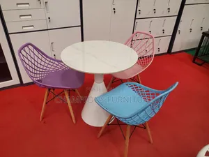 White Trumpet Base Table and Eames Chairs Set