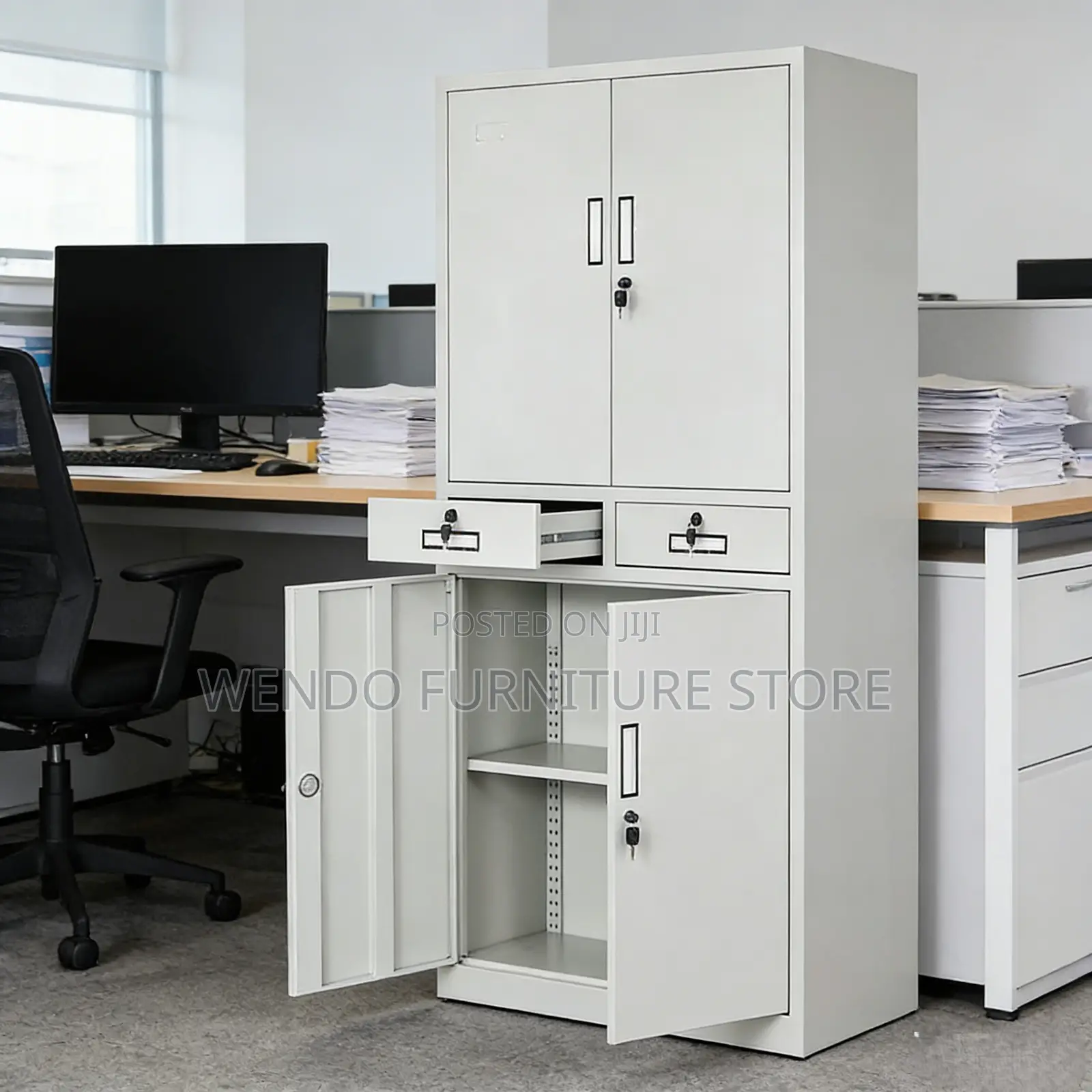 Office Cabinet; Four Doors Steel Gray Office Files Locks Cabinet