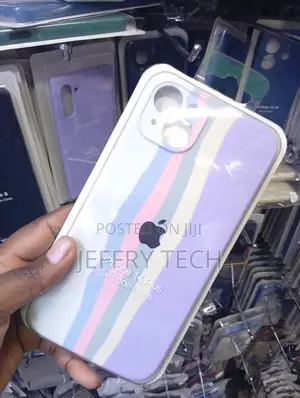 iPhone 14 Plus Silicone Case in Rainbow Pink Is With Vertical Stripes