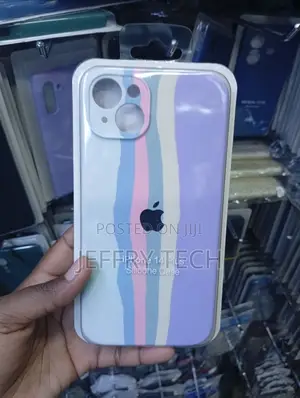 iPhone 14 Plus Silicone Case in Rainbow Pink Is With Vertical Stripes