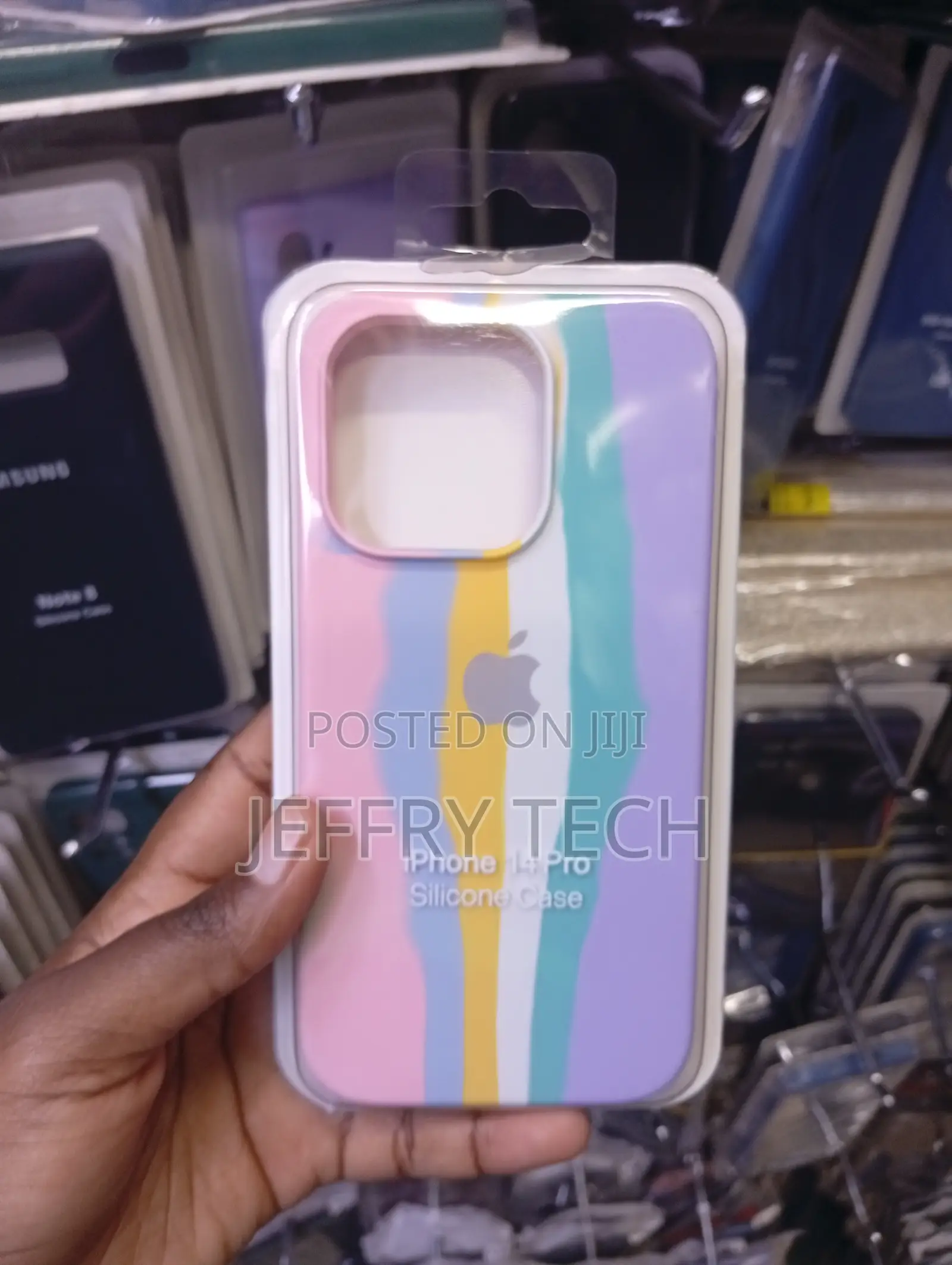 White, and Blue Silicone Case Is Compatible With the iPhone 14 Pro.