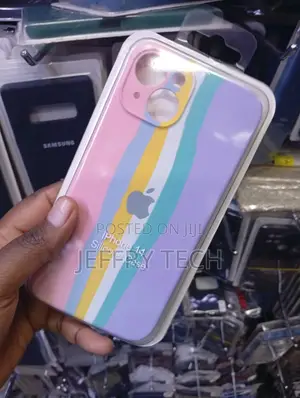Uytrj Rainbow Stripe Silicone Phone Case for the Base Model iPhone 14.