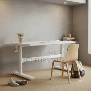 Office Desk; White Height Adjutable Manual Stand Desk