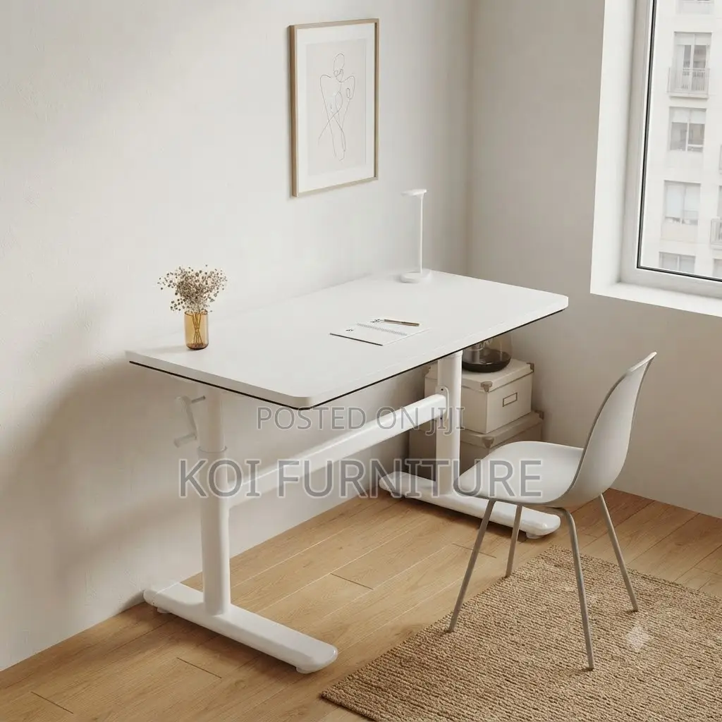 Office Desk; White Height Adjutable Manual Stand Desk