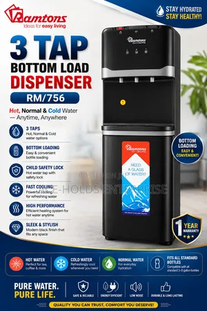 Ramtons 3 Tap Bottom Load Dispenser BLACK - RM/756 - Hot, Normal, Cold