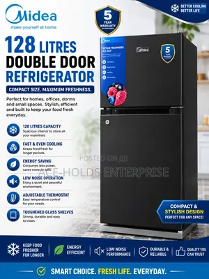 Midea 128 Litres Double Door Fridge – Top Freezer (Black)