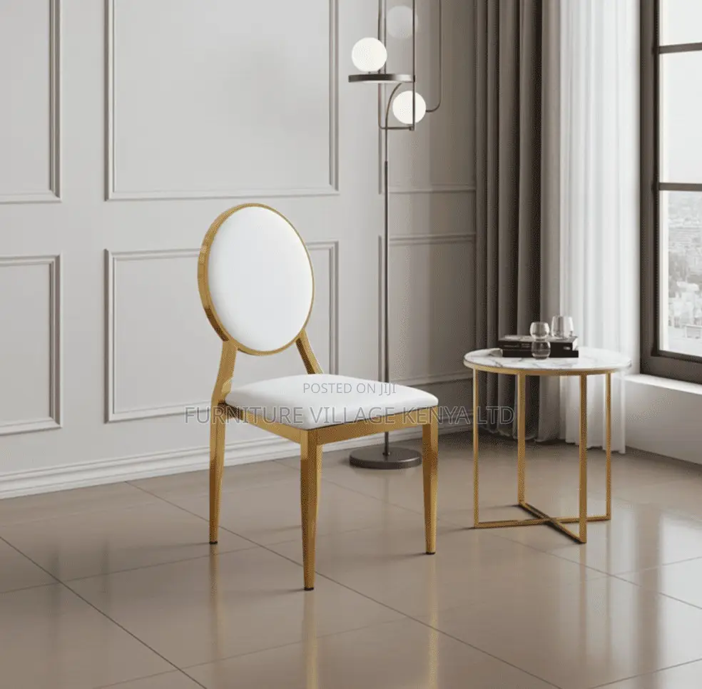 Dining Chair; 4 Leg Leather Gold-Event Dining Chair