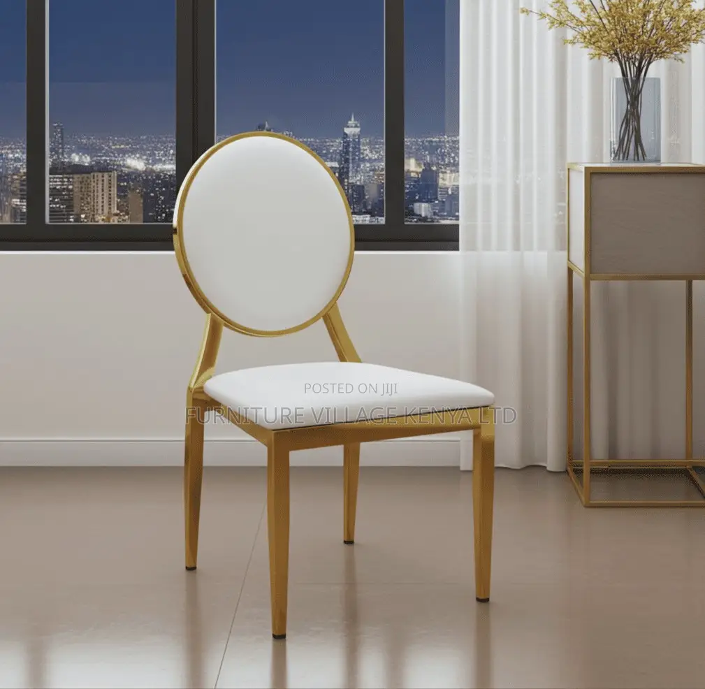 Dining Chair; 4 Leg Leather Gold-Event Dining Chair