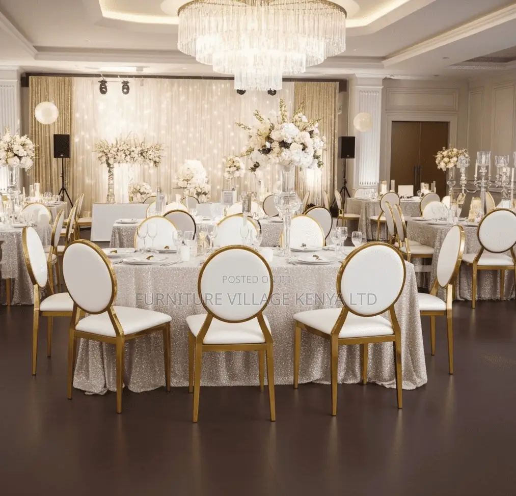 Dining Chair; 4 Leg Leather Gold-Event Dining Chair