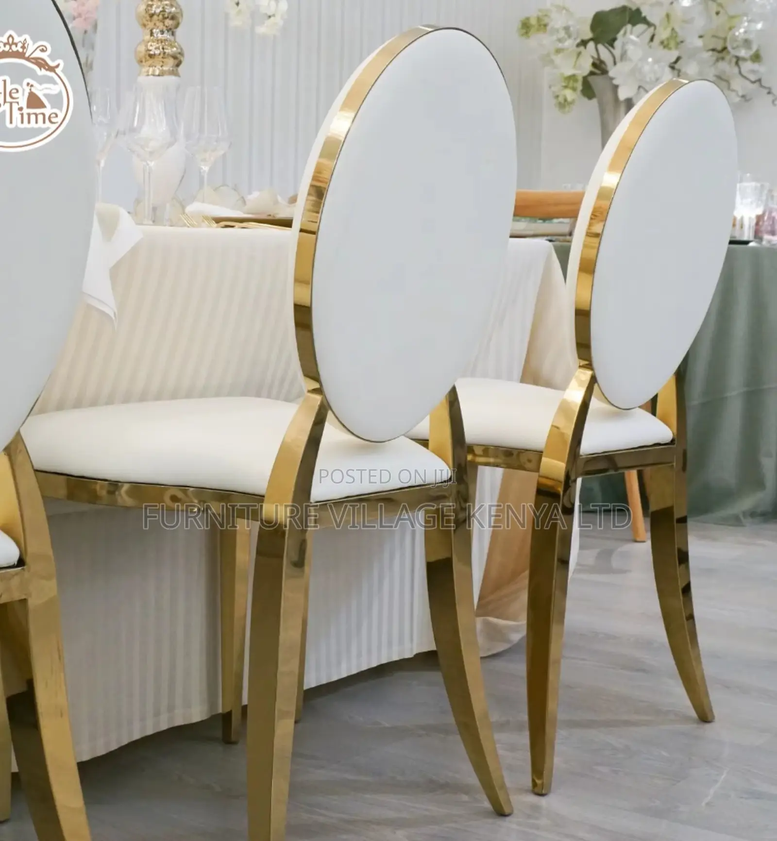 Dining Chair; 4 Leg Leather Gold-Event Dining Chair