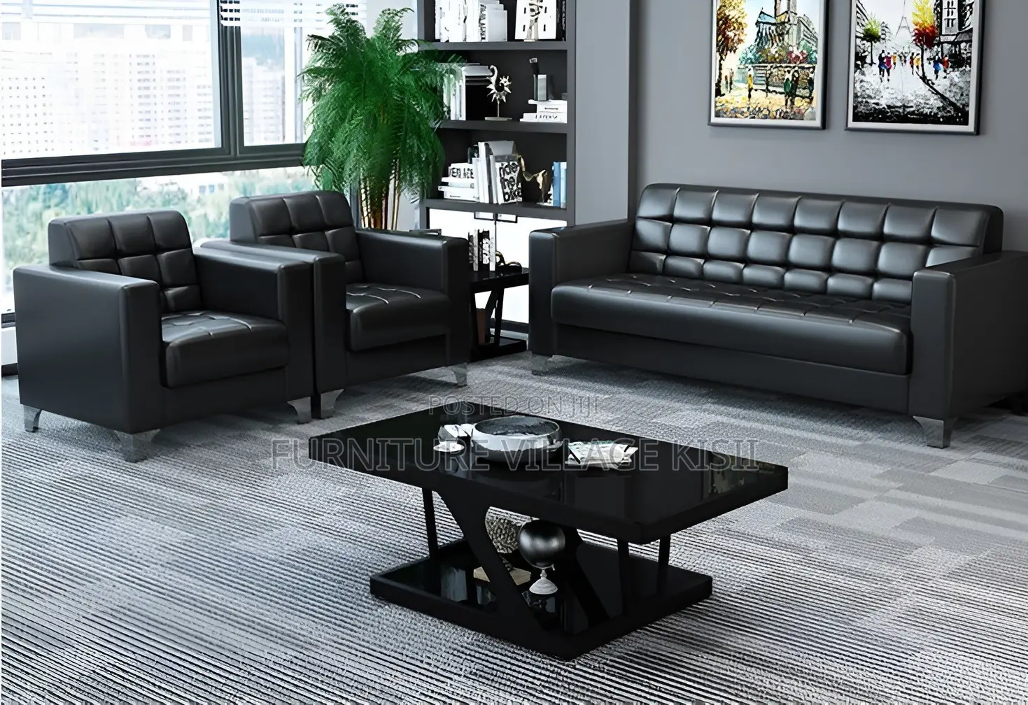 Office Sofa; 5-Seater Executive Leather Office Sofa