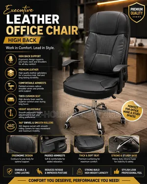 Executive Leather Office Chair ~ High Back Design (Leather Finish)