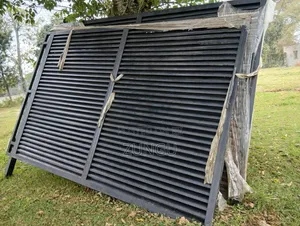 Brand New Black Louvered Steel Double Swing Gate - 2 Panels