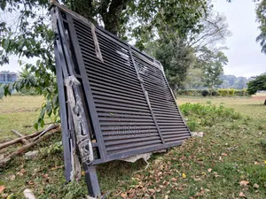 Brand New Black Louvered Steel Double Swing Gate - 2 Panels