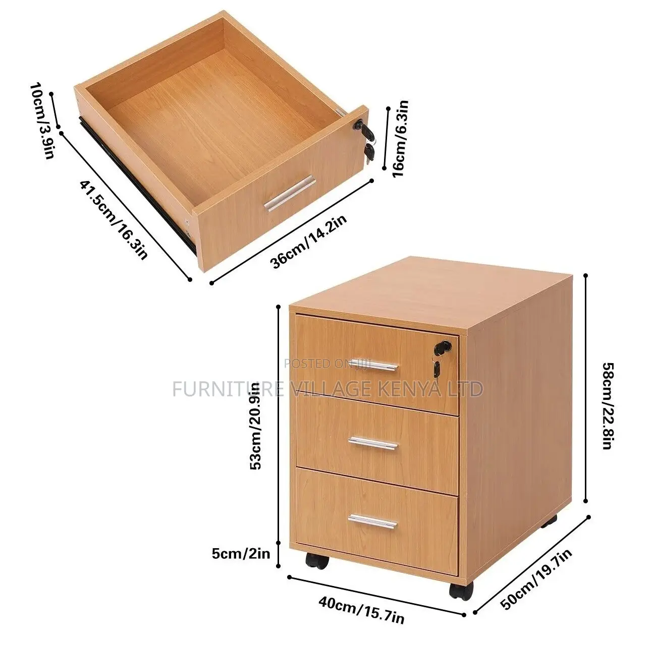 Office Cabinet; 3 Drawer Wooden Mobile Storage Cabinet