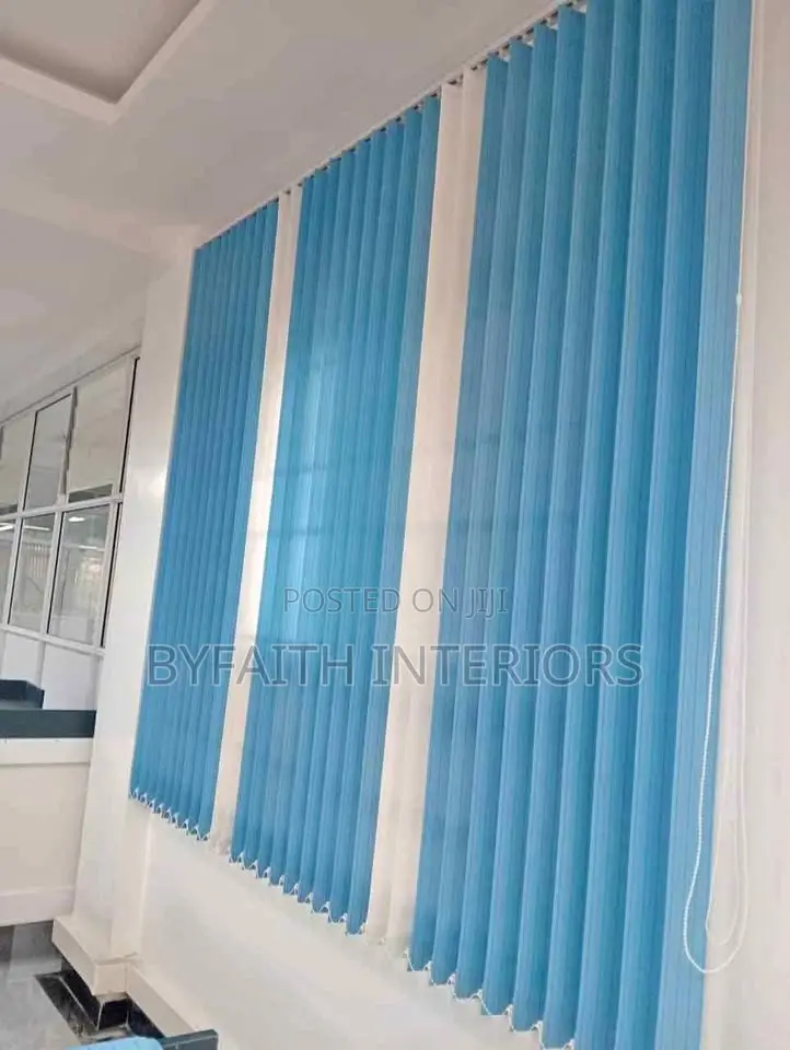 White and Blue Light-Filtering Window Curtains