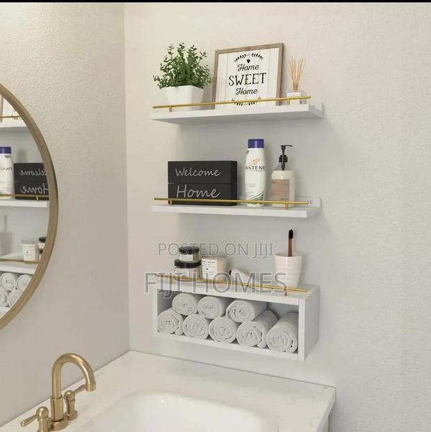 Solid Pine Wood Bathroom Floating Shelves | 3 Tier | 40cm - main view