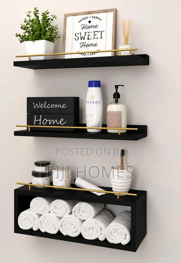 Solid Pine Wood Bathroom Floating Shelves | 3 Tier | 40cm - thumbnail 3
