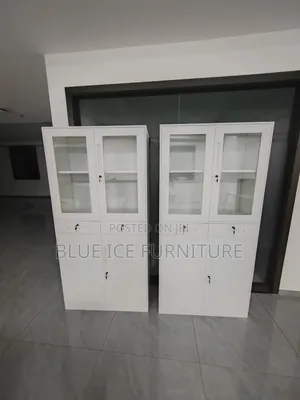 Office Cabinet;Durable White Glass Door Filing Cabinet – Lockable