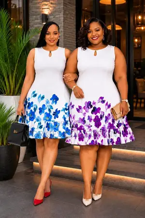 Floral Sleeveless Fit-and-Flare Midi Dress”.
