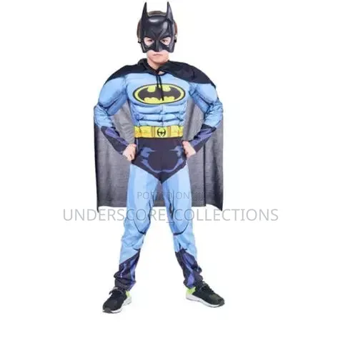 Classic Blue-and-Grey Muscle-Padded Children's Batman Costume