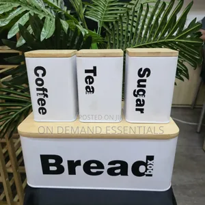 New Design Bread Bin With Three Canister Set With Bamboo Lid