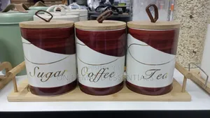 3pcs Ceramic Canisters Set With Bamboo Stand (Code 6)