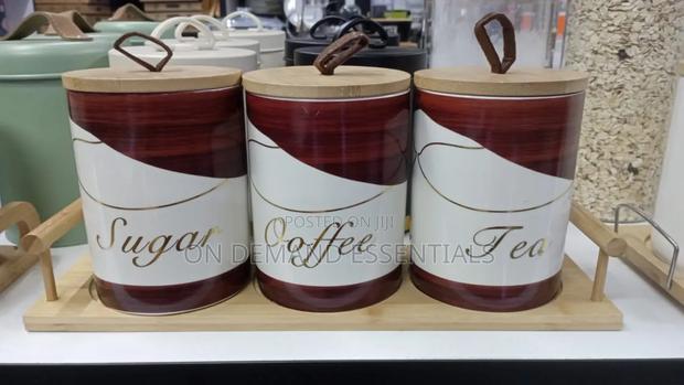 3pcs Ceramic Canisters Set With Bamboo Stand (Code 6)