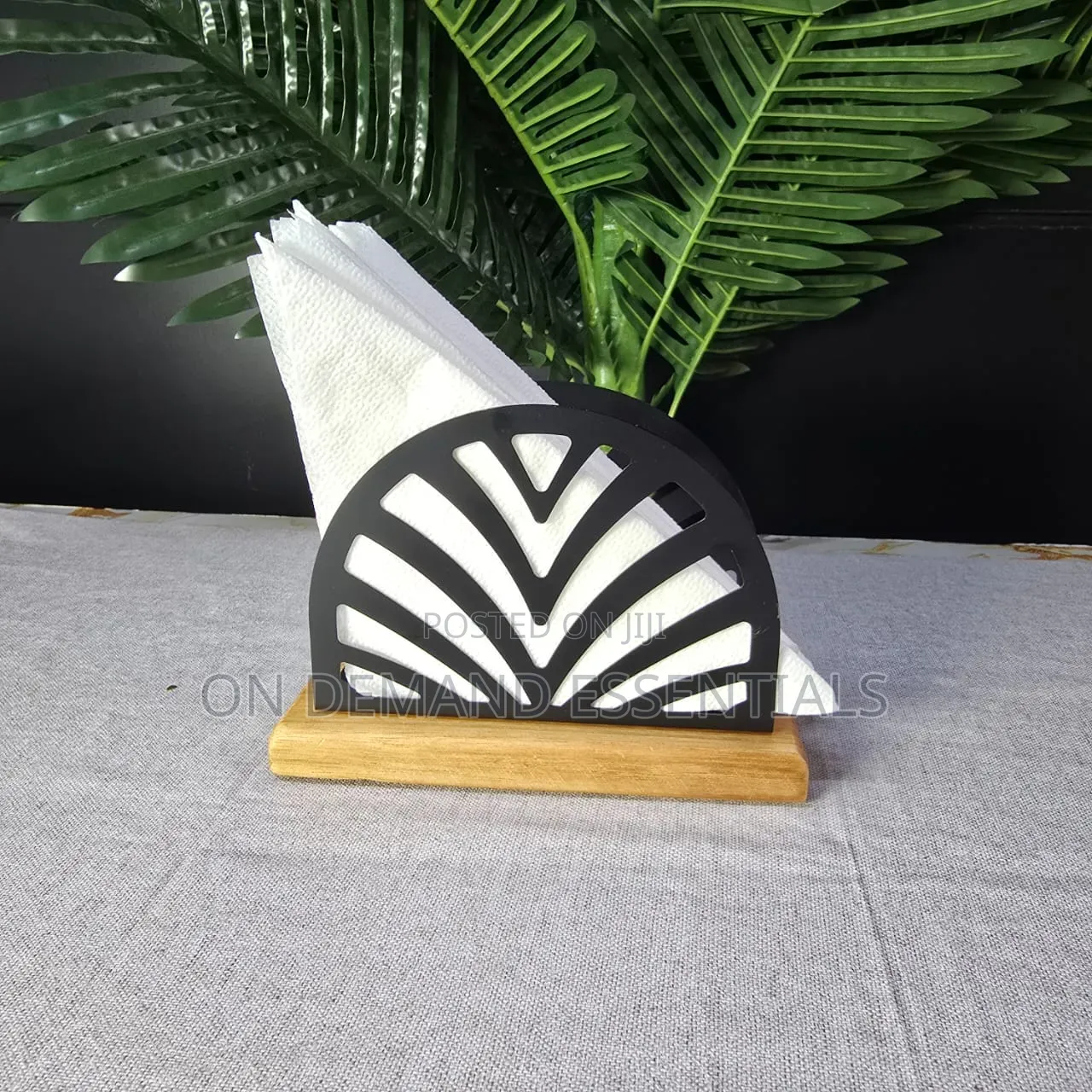 Antique Metallic Servitte Holder With Bamboo Stand