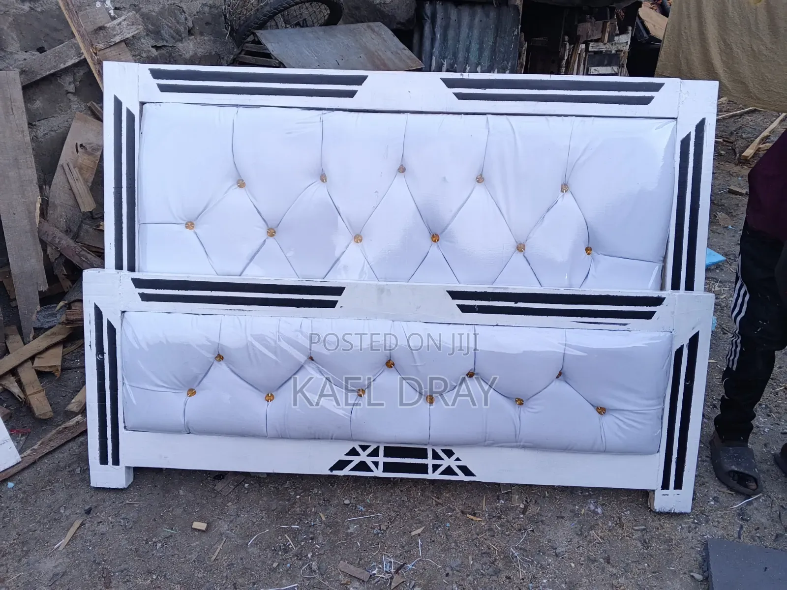 Wooden Bed Frames – Tufted Headboard, Brown White