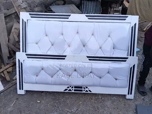 Wooden Bed Frames – Tufted Headboard, Brown White
