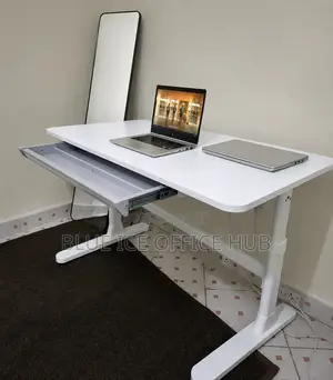 Manual Adjustable:Adjustable White Office Table With Cable Management
