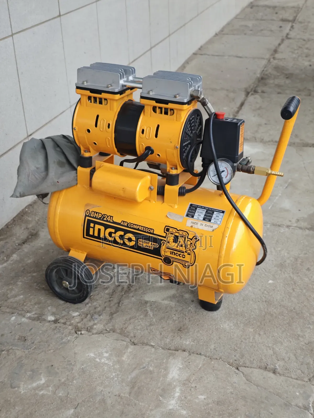 Ingco 0.8HP 24L Silent and Oil-Free Air Compressor.