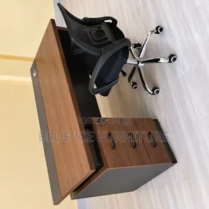 Office Desk: Brown Executive Desk With Mesh Chair