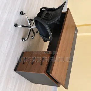 Office Desk: Brown Executive Desk With Mesh Chair