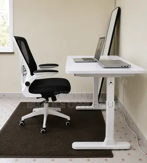 Adjustable White Office Workstation With Comfortable Executive Chair