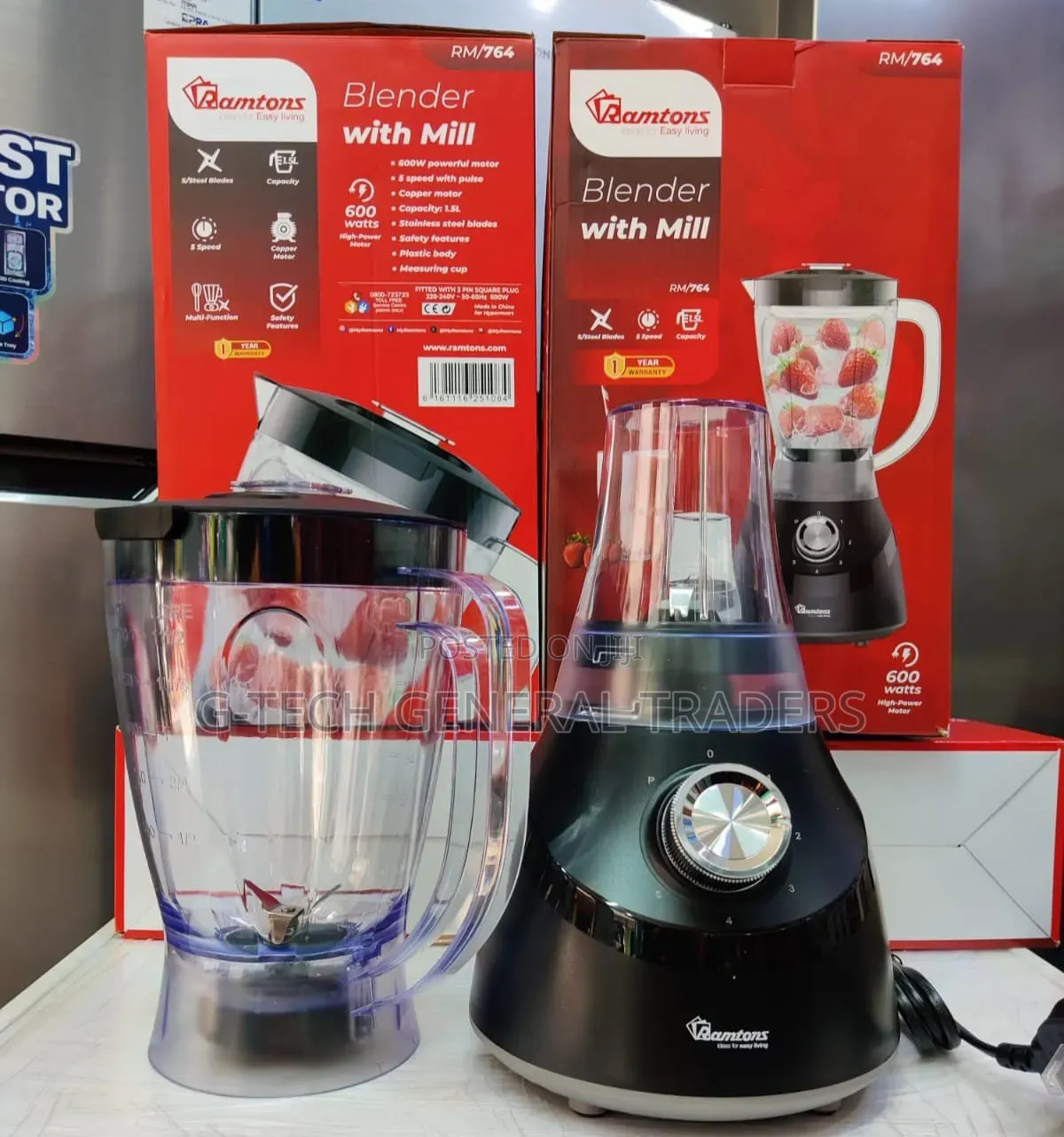 Ramton Blender + Mill 600w 2 Speed – Rm/764