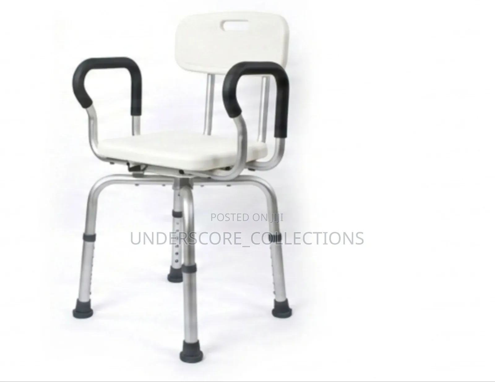 Adjustable Swivel Shower Chair With a Backrest and Armrests.
