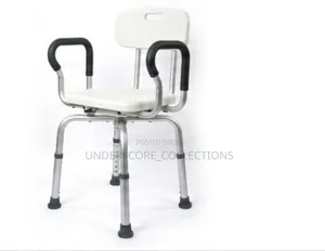Adjustable Swivel Shower Chair With a Backrest and Armrests.