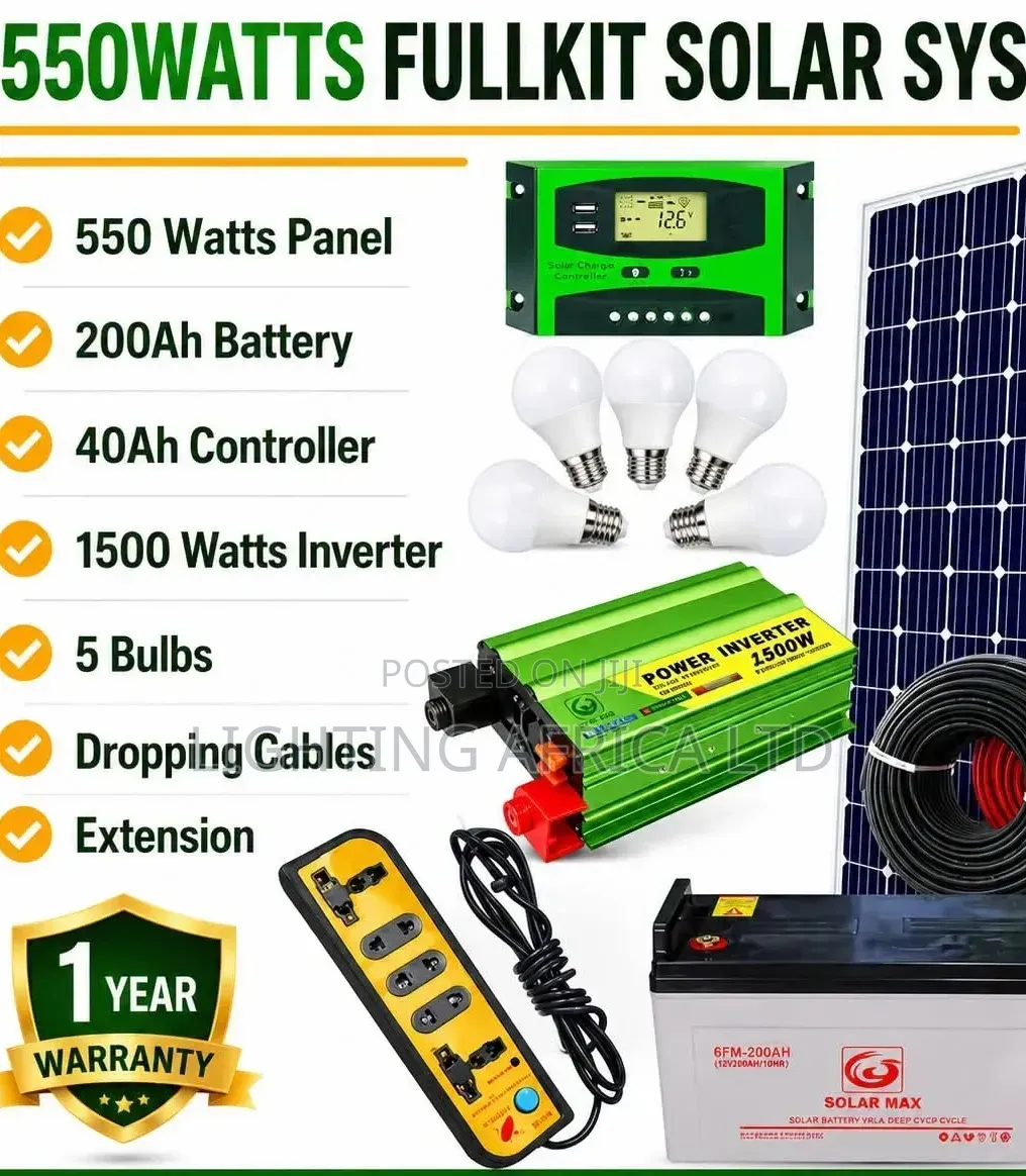 550w Solar Full Kit for 43" TV, Woofer,8 Lights, WiFi 4ch CCTV