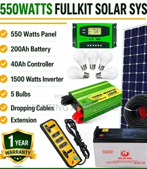 550w Solar Full Kit for 43" TV, Woofer,8 Lights, WiFi 4ch CCTV