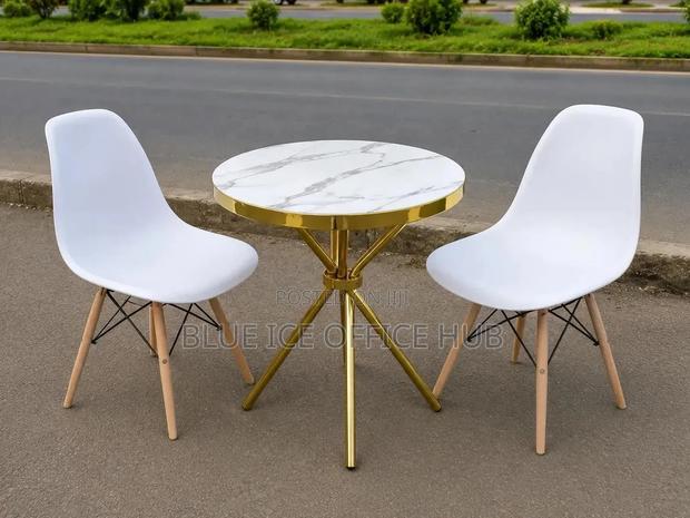 Dining Table;Modern Round Marble Dining Table Set White Eames Chairs – - thumbnail 4